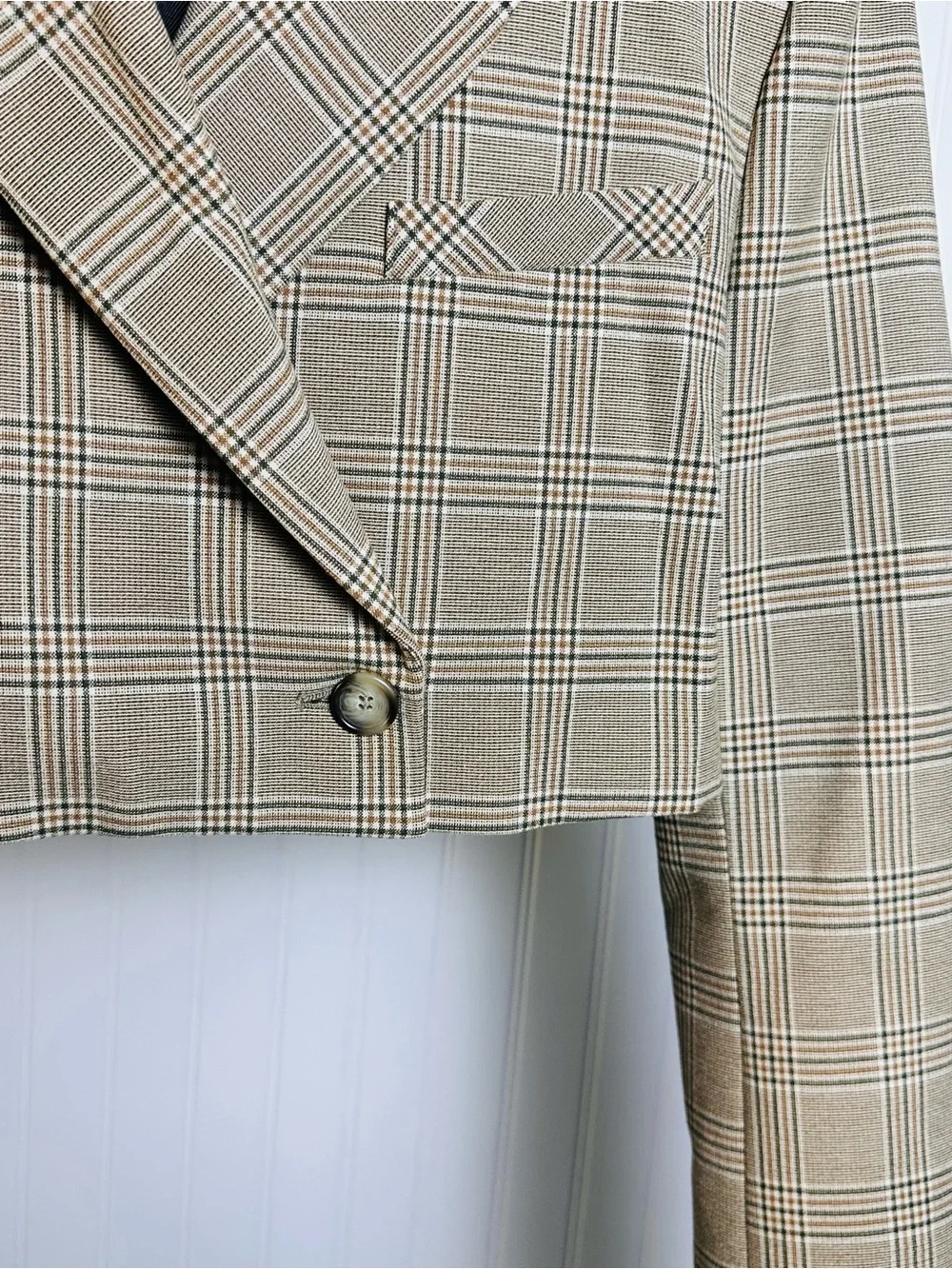 Zara Crop Blazer Jacket Plaid Tan Brown Boxy Blogger Preppy Business Casual S - Picture 11 of 16